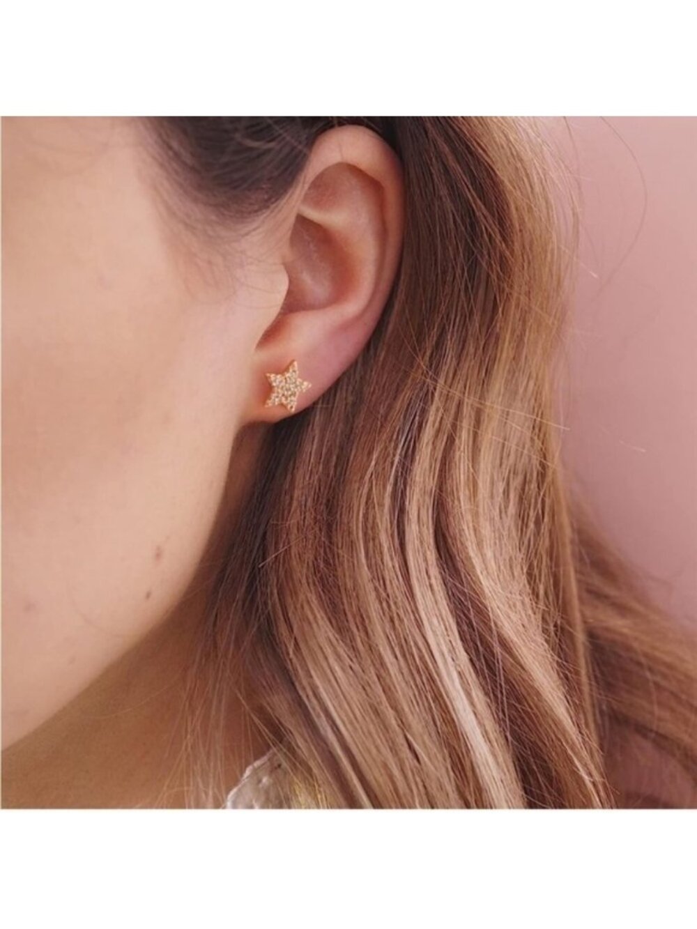 GOLD 14k Gold Plated Moon Star Cubic Zirconia Stud Earrings - Picture 3 of 4